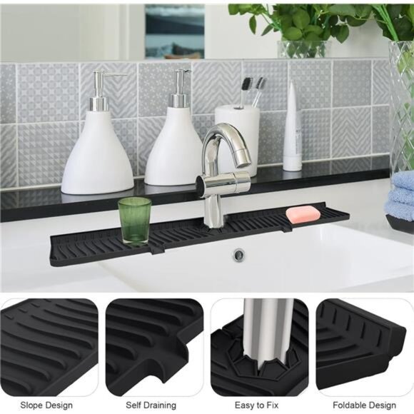 Kitchen Sink Splash Guard, 30" Sink Splash Guard, Faucet Mat, Longer Silicone - Picture 10 of 16